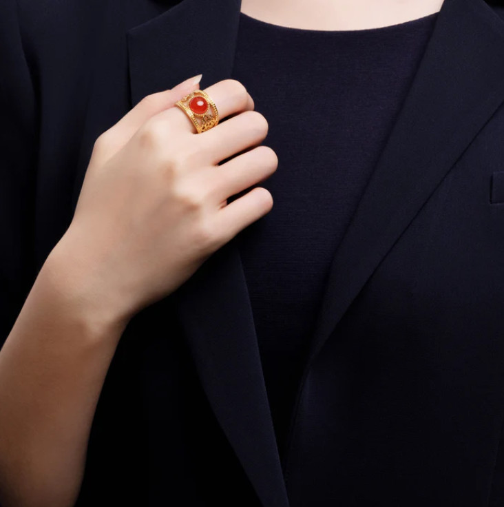 Nhẫn - Hoa Mẫu đơn cam (Golden Tang Peony Orange) - Size 67