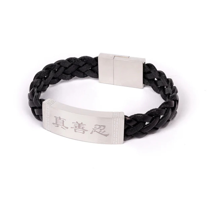 Vòng tay da Chân Thiện Nhẫn - Đen (Zhen Shan Ren Wondrous Words Leather Bracelet-M)