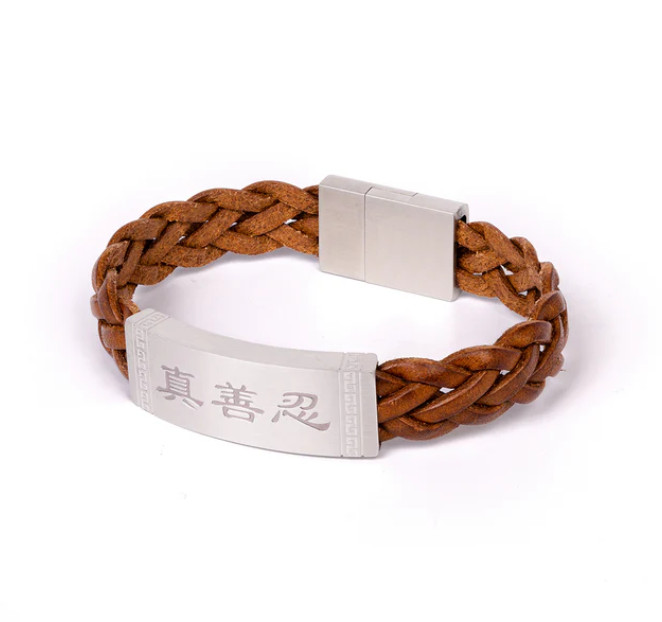 Vòng tay da Chân Thiện Nhẫn - Nâu (Zhen Shan Ren Wondrous Words Leather Bracelet-M)