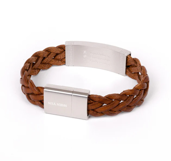 Vòng tay da Chân Thiện Nhẫn - Nâu (Zhen Shan Ren Wondrous Words Leather Bracelet-M)