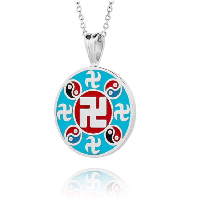 Mặt dây chuyền chữ Vạn màu bạc tráng men xanh Teal - 20mm (Wan Enamel Teal - Silver 20mm)