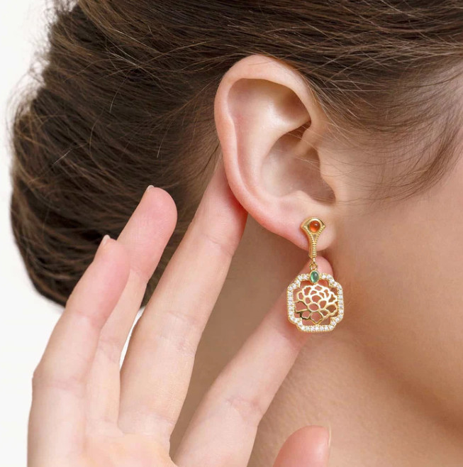 Khuyên tai - Hoa mẫu đơn - Dài (Tang Flower Dangle)