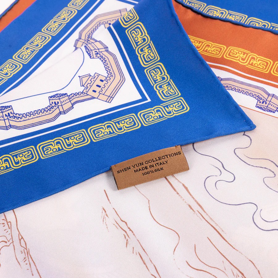Khăn lụa vuông Mộc Lan - 2 mặt - Xanh và Đồng (Mulan - Royal Blue & Bronze)