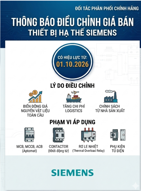 Thông báo điều chỉnh giá sản phẩm thiết bị đóng cắt Siemens (EP) từ 1.10.2026