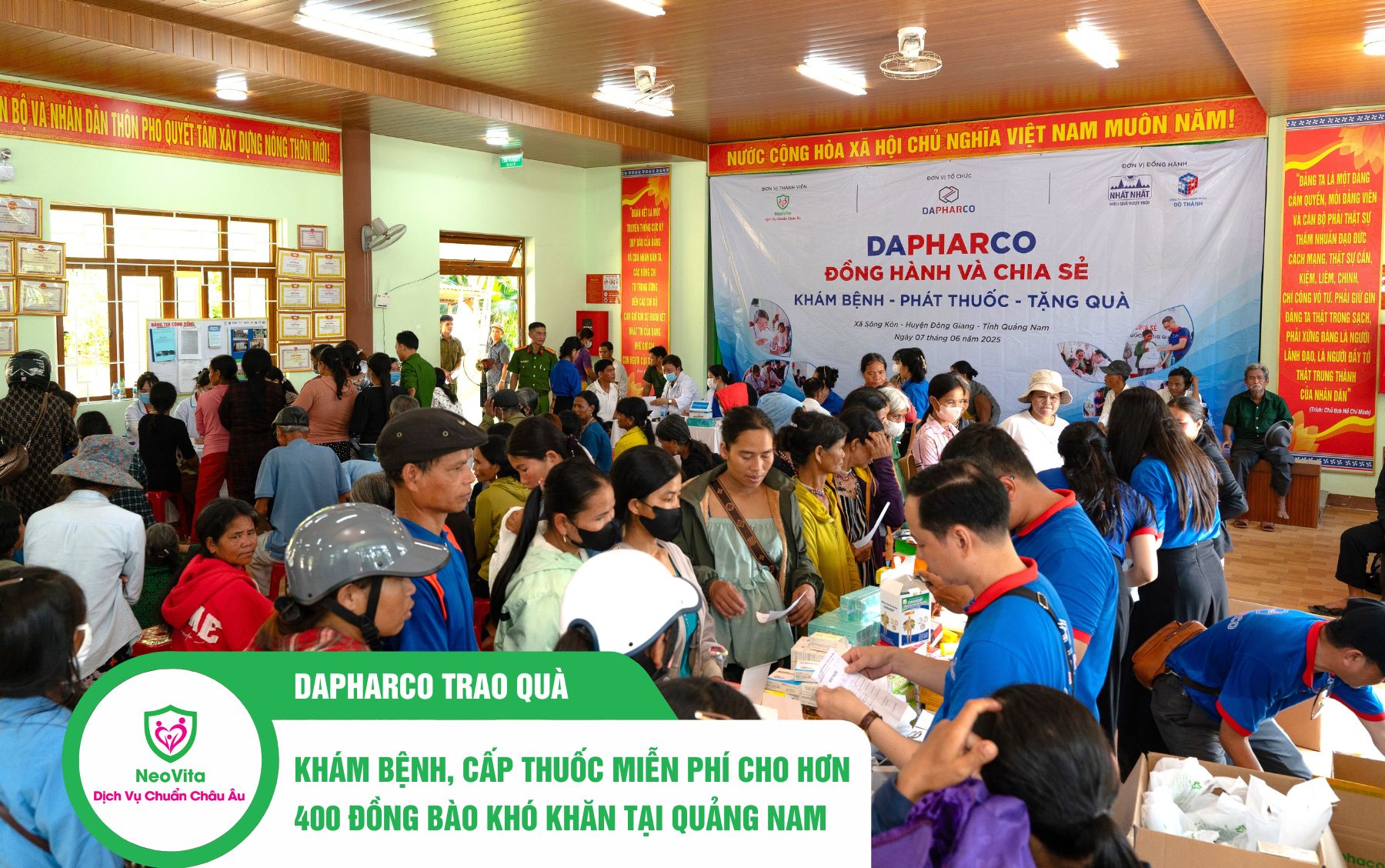 NEOVITA VÀ DAPHARCO TRAO QUÀ, KHÁM BỆNH, CẤP THUỐC MIỄN PHÍ CHO HƠN 400 ĐỒNG BÀO KHÓ KHĂN TẠI QUẢNG NAM