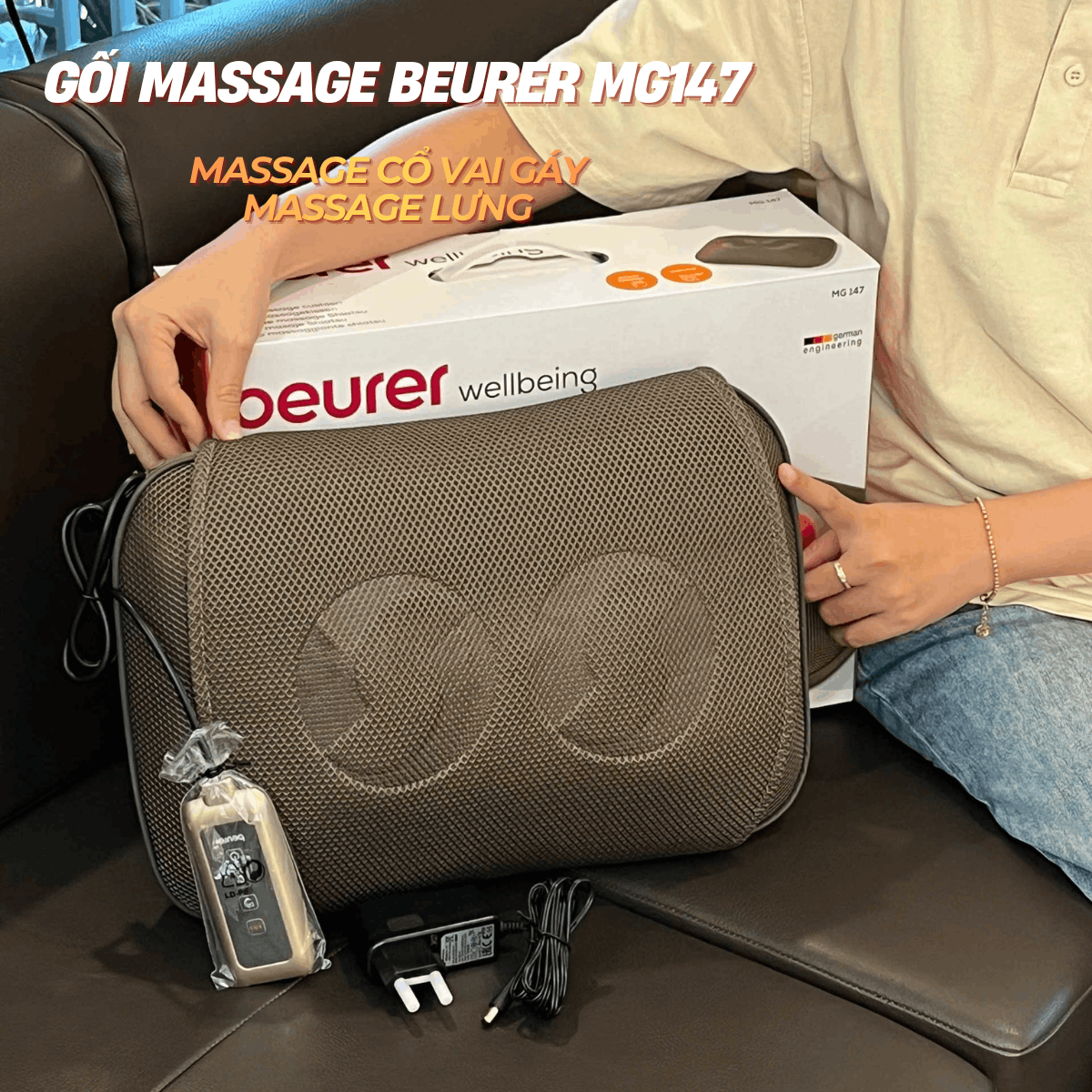 Beurer gối massage MG147 có điều khiển - công suất 12W. Quà tặng: Quạt điện cầm tay mini Lumias