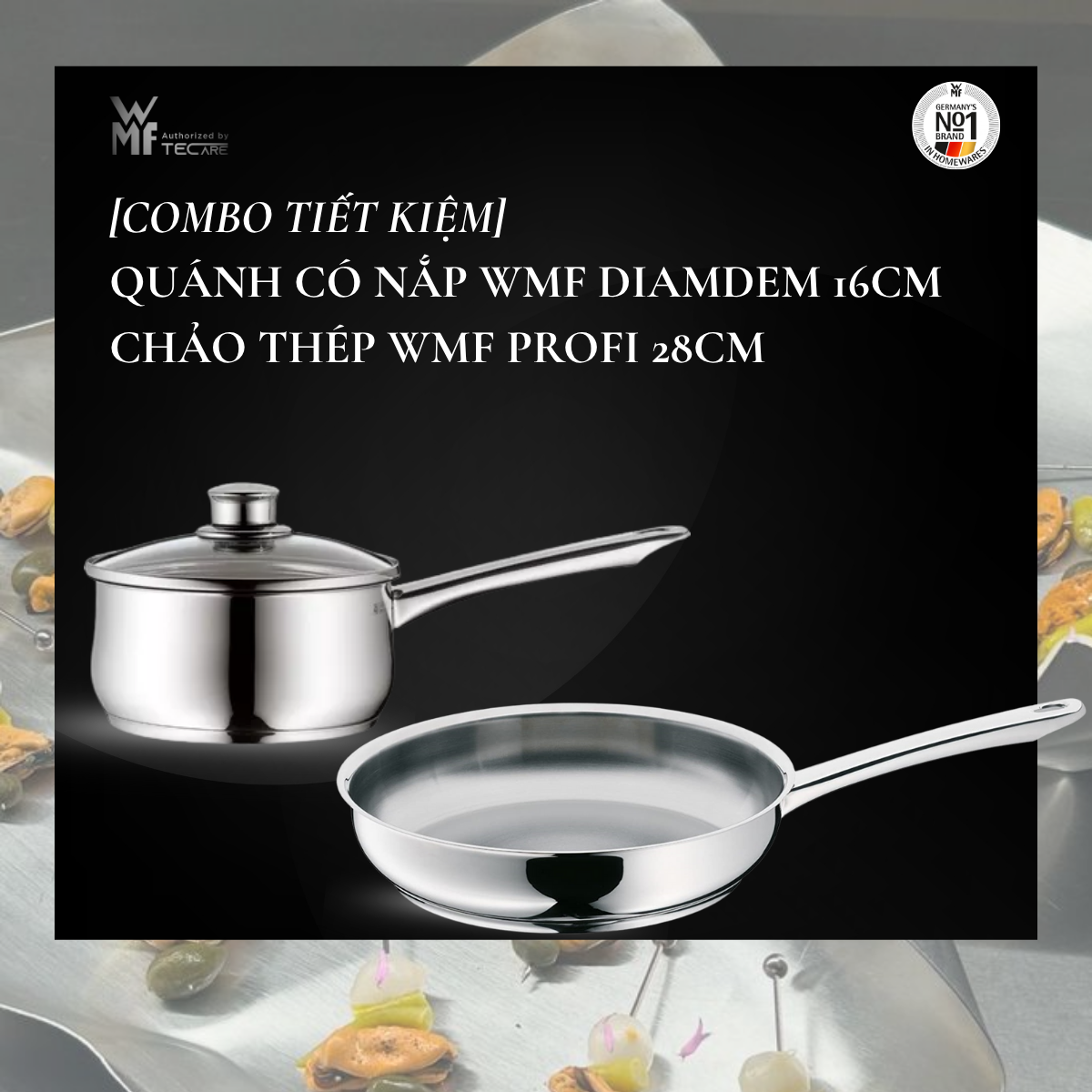 WMF quánh Diadem Plus ( Có Nắp ), thép không gỉ Cromargan - Size 16cm, dung tích 1,7L