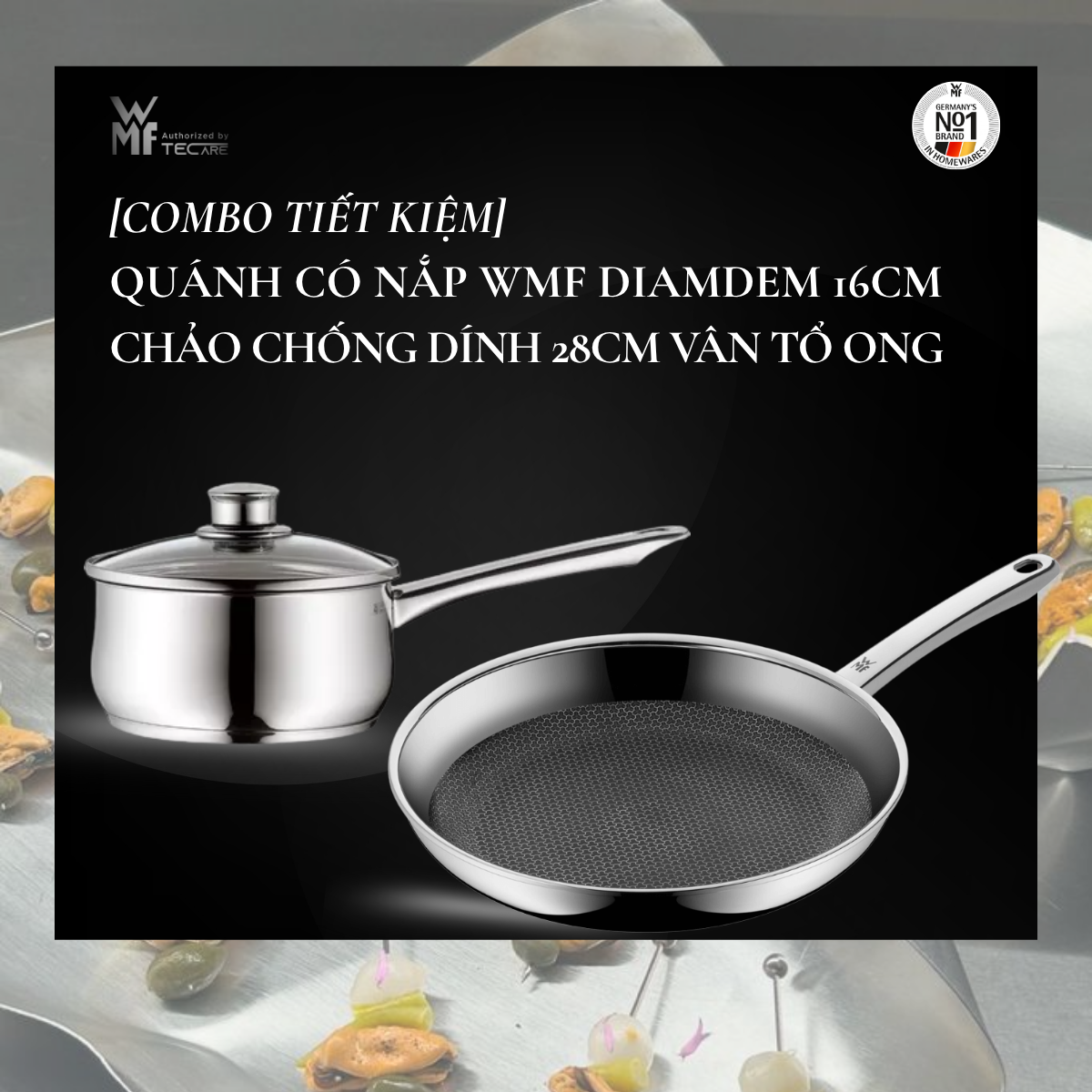 WMF quánh Diadem Plus ( Có Nắp ), thép không gỉ Cromargan - Size 16cm, dung tích 1,7L