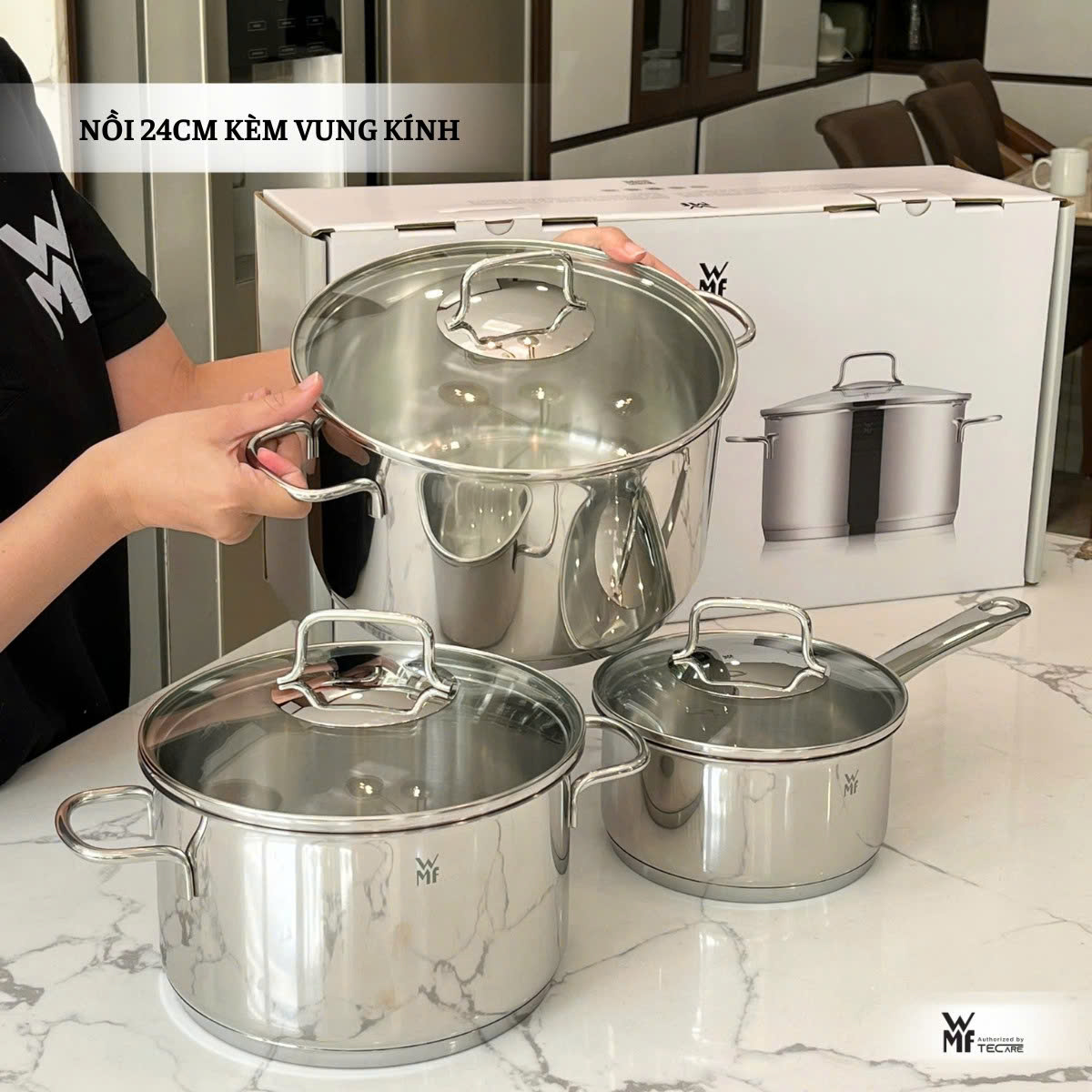 WMF Bộ Nồi 3 Món Astoria Cookware - 2 Nồi + 1 Quánh. Quà tặng: Máy sấy tóc Xiaomi