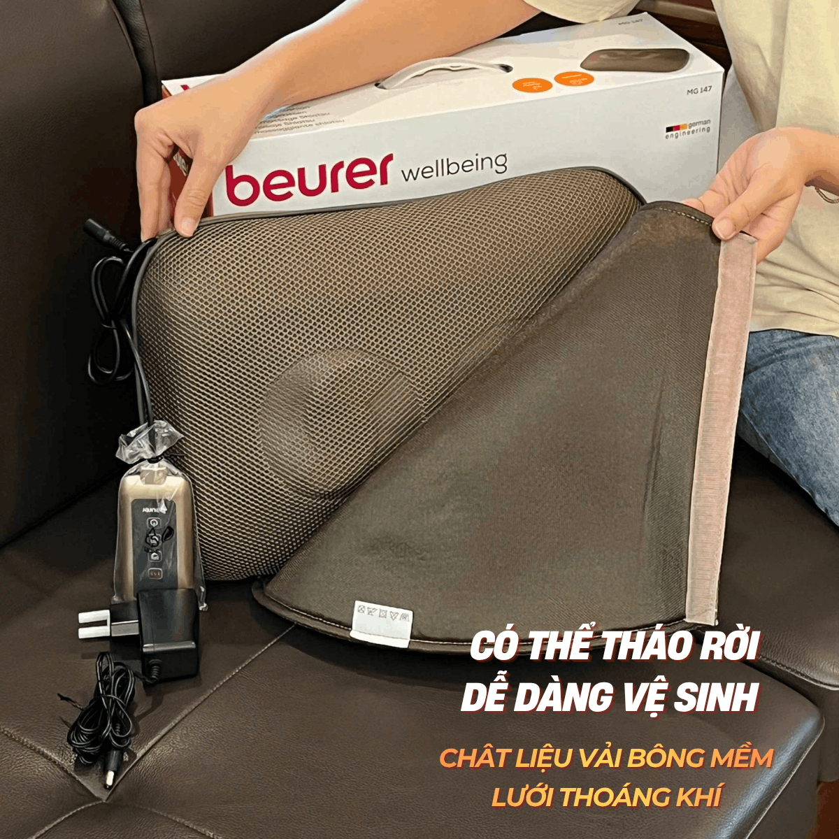 Beurer gối massage MG147 có điều khiển - công suất 12W. Quà tặng: Quạt điện cầm tay mini Lumias