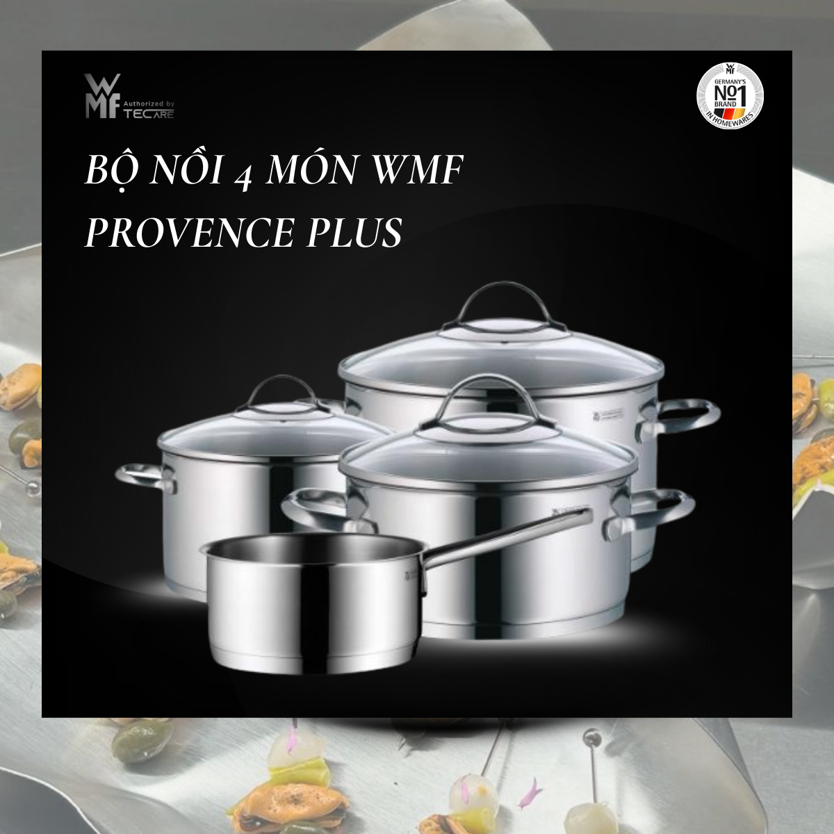 WMF Bộ Nồi 4 Món PROVENCE PLUS - 3 Nồi & 1 Quánh Không Nắp. Quà tặng: Máy sấy tóc Xiaomi