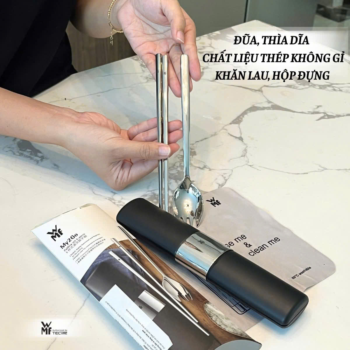 WMF bộ đũa thìa cá nhân Asia My2Go (Hộp Đựng Màu Đen), thép không gỉ Cromargan - 20cm