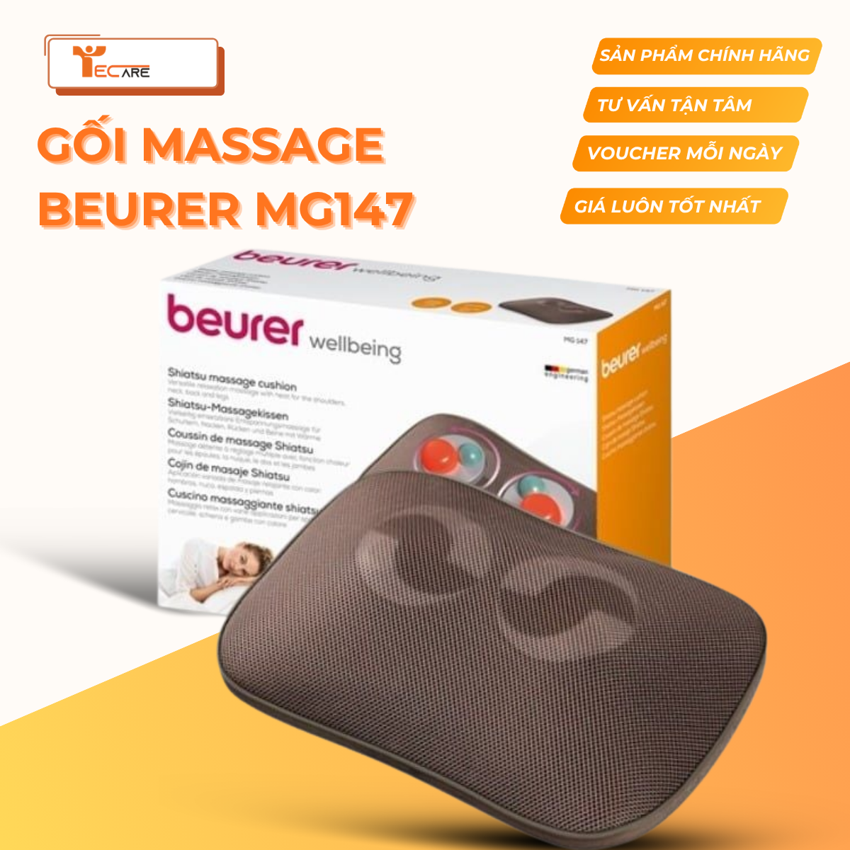 Beurer gối massage MG147 có điều khiển - công suất 12W. Quà tặng: Quạt điện cầm tay mini Lumias