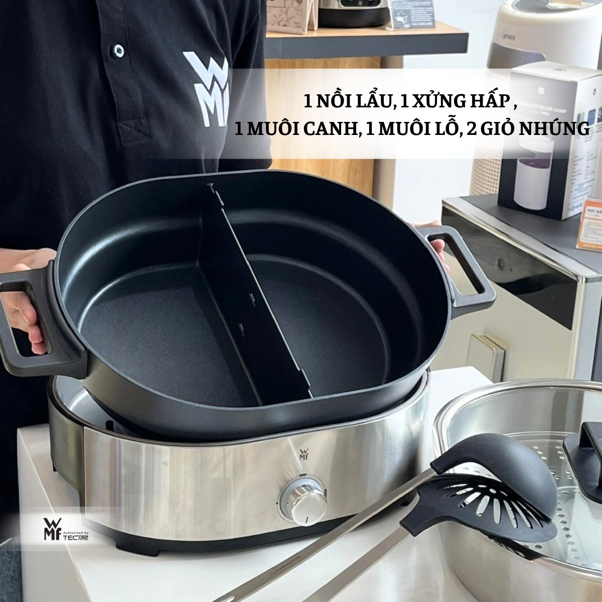 WMF nồi lẩu hấp 2 ngăn Lono Hot Pot & Steam - công suất 1700W, dung tích 3.6L