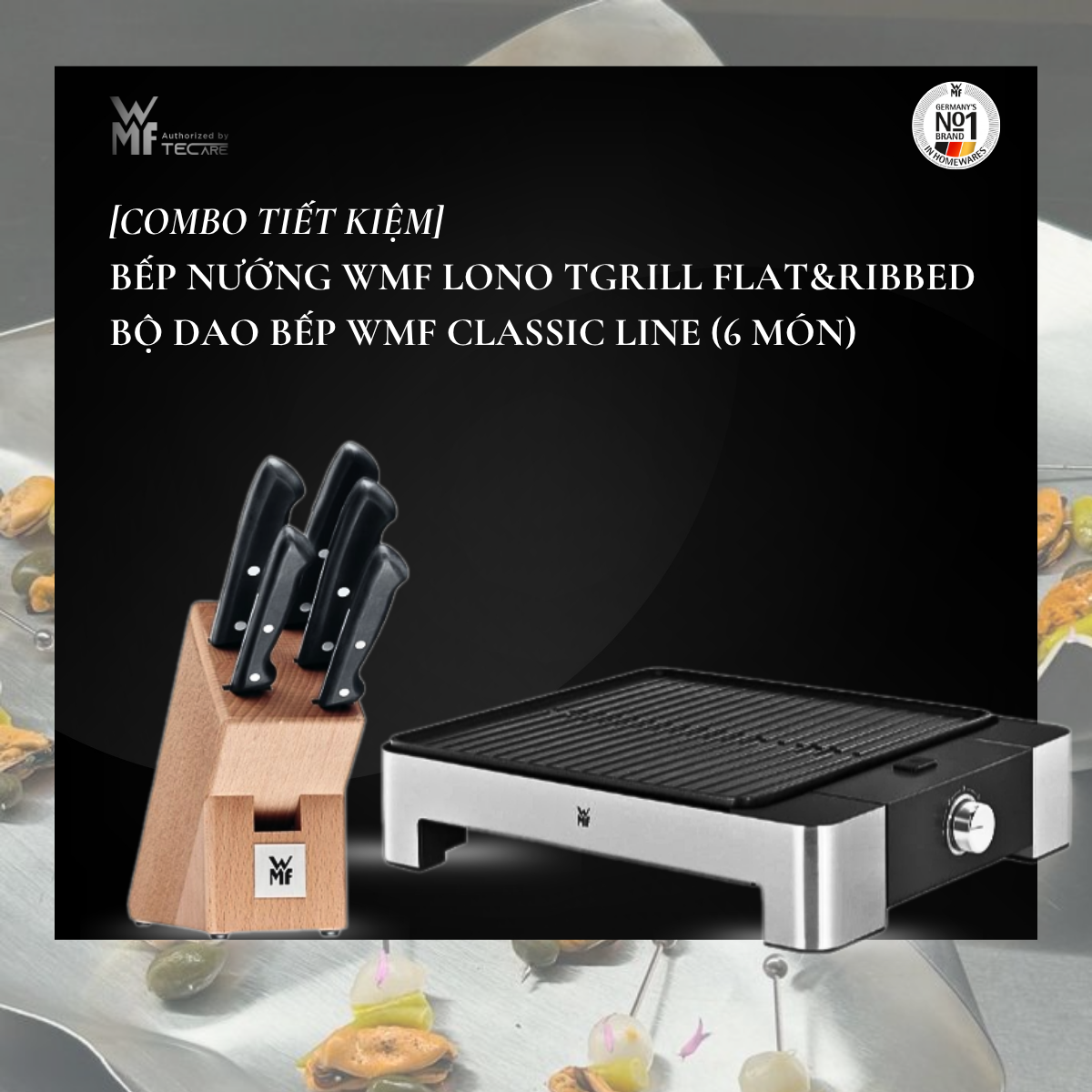 WMF bếp nướng Lono TGrill Flat-Ribbed, thép không gỉ Crormargan - công suất 2100W