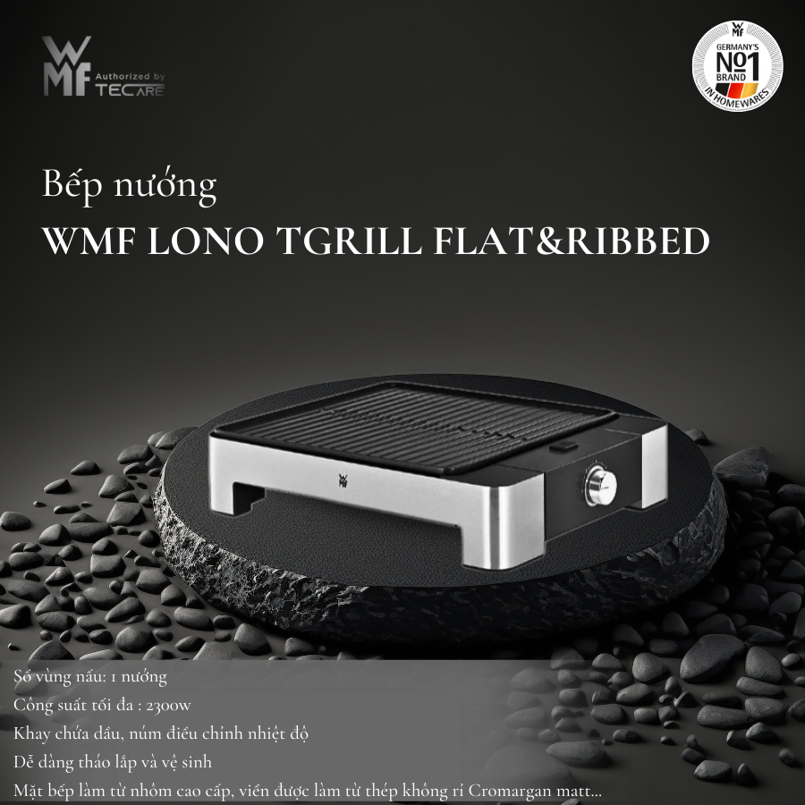 WMF bếp nướng Lono TGrill Flat-Ribbed, thép không gỉ Crormargan - công suất 2100W