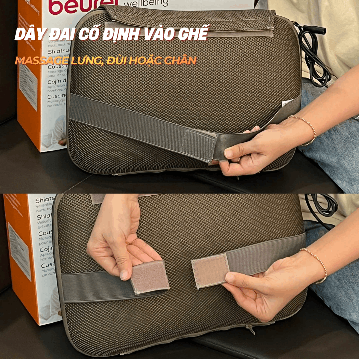 Beurer gối massage MG147 có điều khiển - công suất 12W. Quà tặng: Quạt điện cầm tay mini Lumias