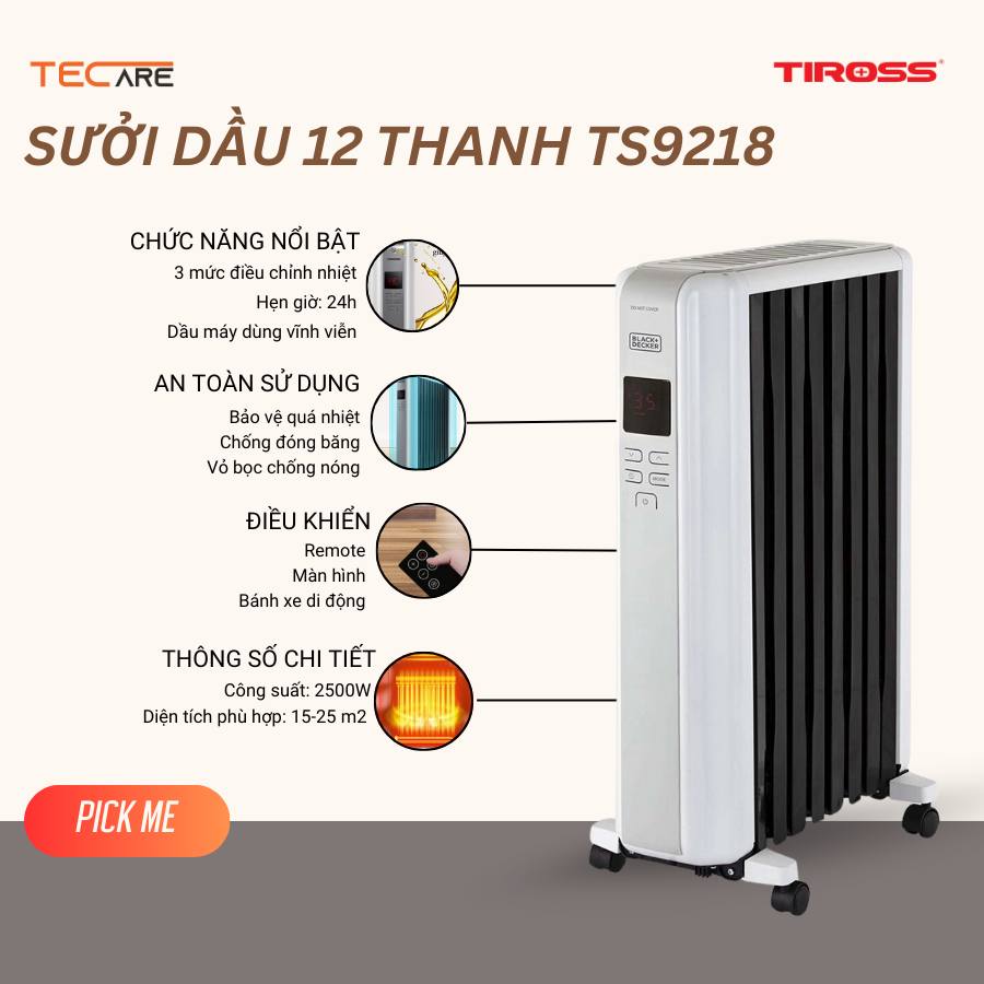 Sưởi dầu 12 thanh Tiross TS9218