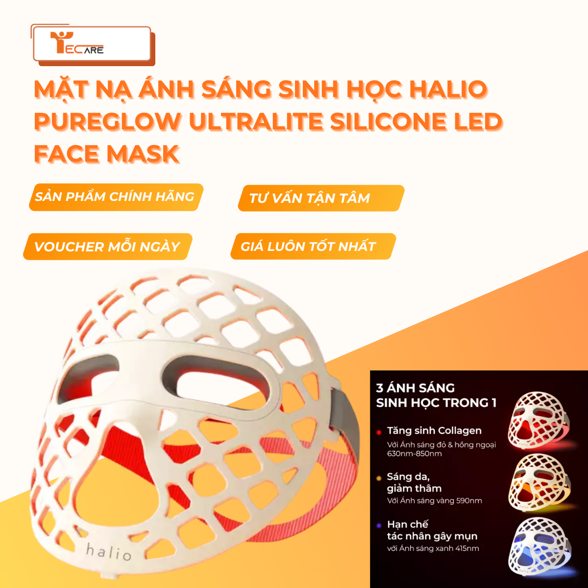 Halio Mặt Nạ Ánh Sáng Sinh Học PureGlow Ultralite Silicone LED Face Mask