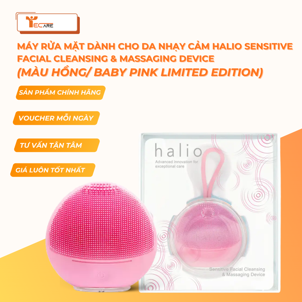 Halio Máy rửa mặt dành cho da nhạy cảm Sensitive Facial Cleansing & Massaging Device
