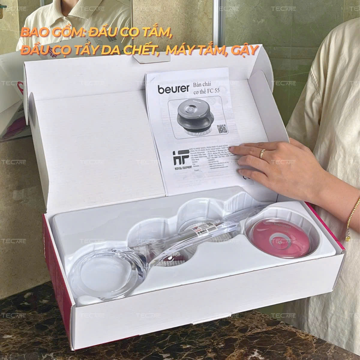[COMBO MÙA HÈ] Bàn chải/Gậy tắm điện Beurer FC55 + Máy tỉa lông mũi, lông mày MN2X