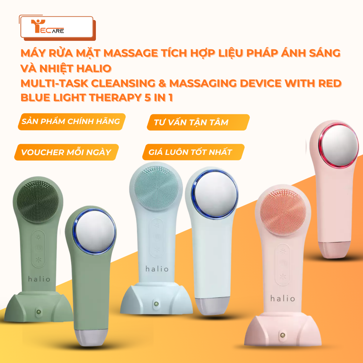 Halio Máy Rửa Mặt Massage Tích Hợp Liệu Pháp Ánh Sáng & Nhiệt Multi-task Cleansing Massaging Device