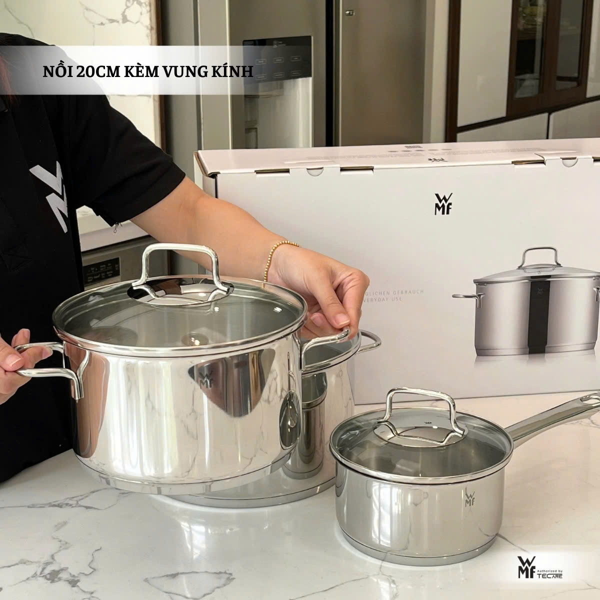 WMF Bộ Nồi 3 Món Astoria Cookware - 2 Nồi + 1 Quánh. Quà tặng: Máy sấy tóc Xiaomi