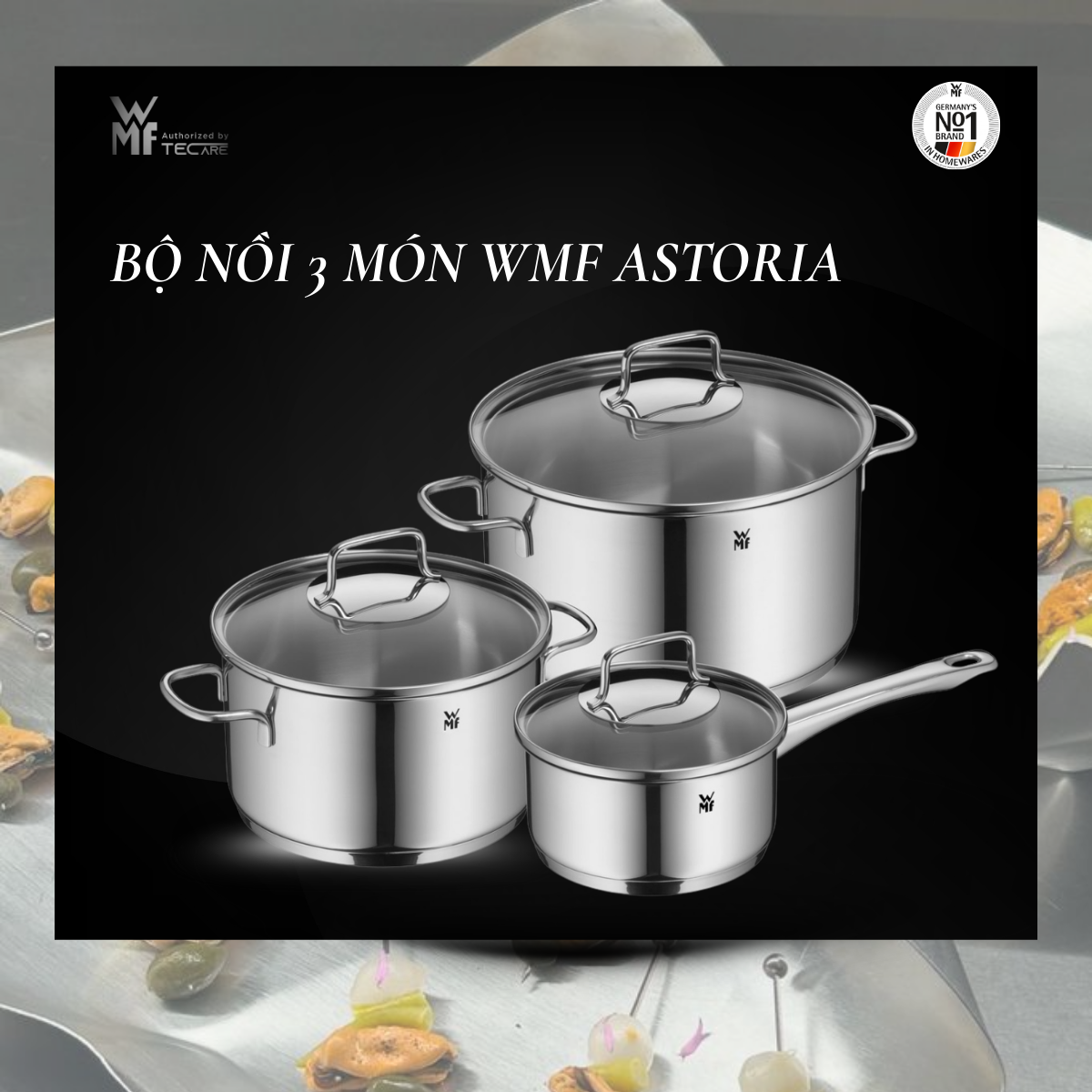 WMF Bộ Nồi 3 Món Astoria Cookware - 2 Nồi + 1 Quánh. Quà tặng: Máy sấy tóc Xiaomi