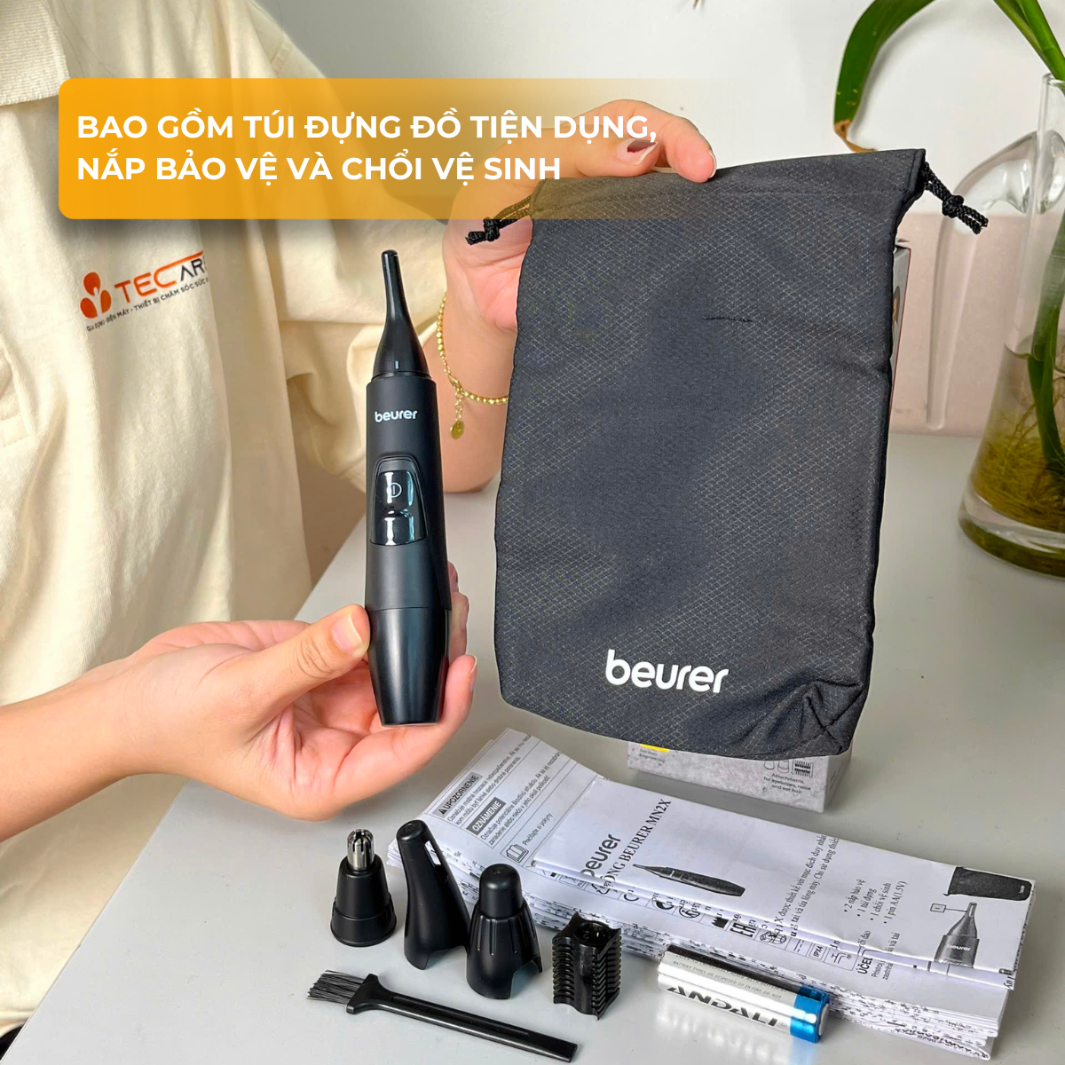 [COMBO MÙA HÈ] Bàn chải/Gậy tắm điện Beurer FC55 + Máy tỉa lông mũi, lông mày MN2X