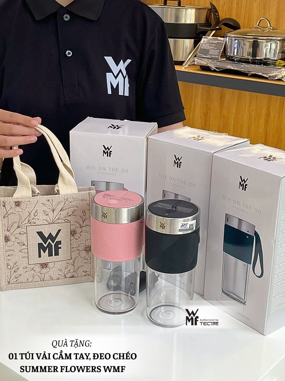 WMF máy xay sinh tố Mix On The Go (đen, hồng, xanh). Quà tặng: 01 túi vải WMF + Bộ ống hút thủy tinh