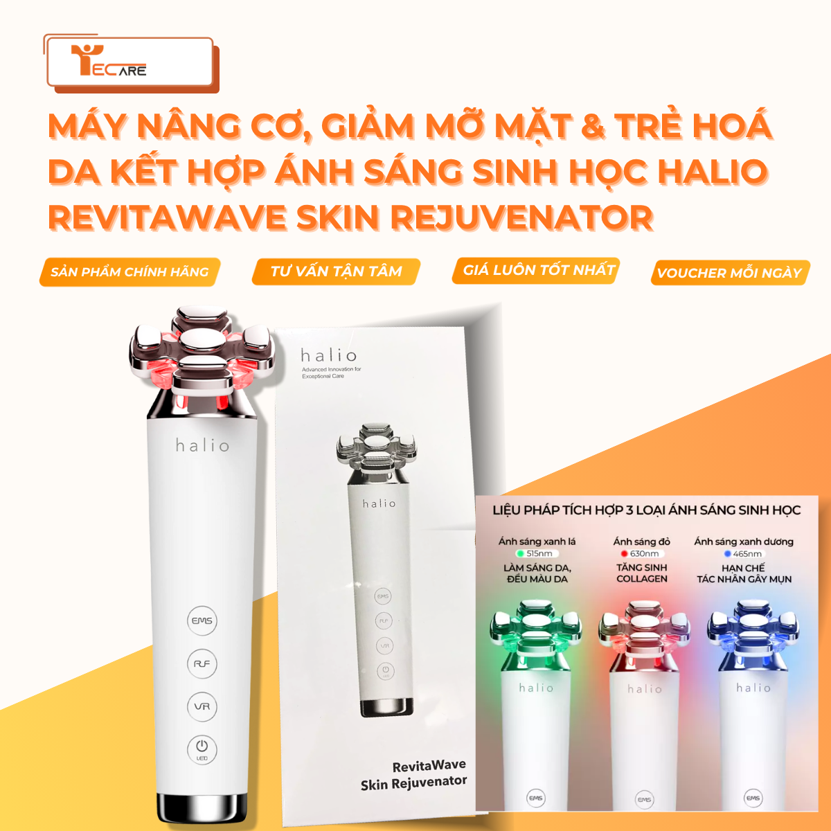 Halio Máy Nâng Cơ, Giảm Mỡ Mặt & Trẻ Hoá Da kết hợp Ánh Sáng Sinh Học RevitaWave Skin Rejuvenator
