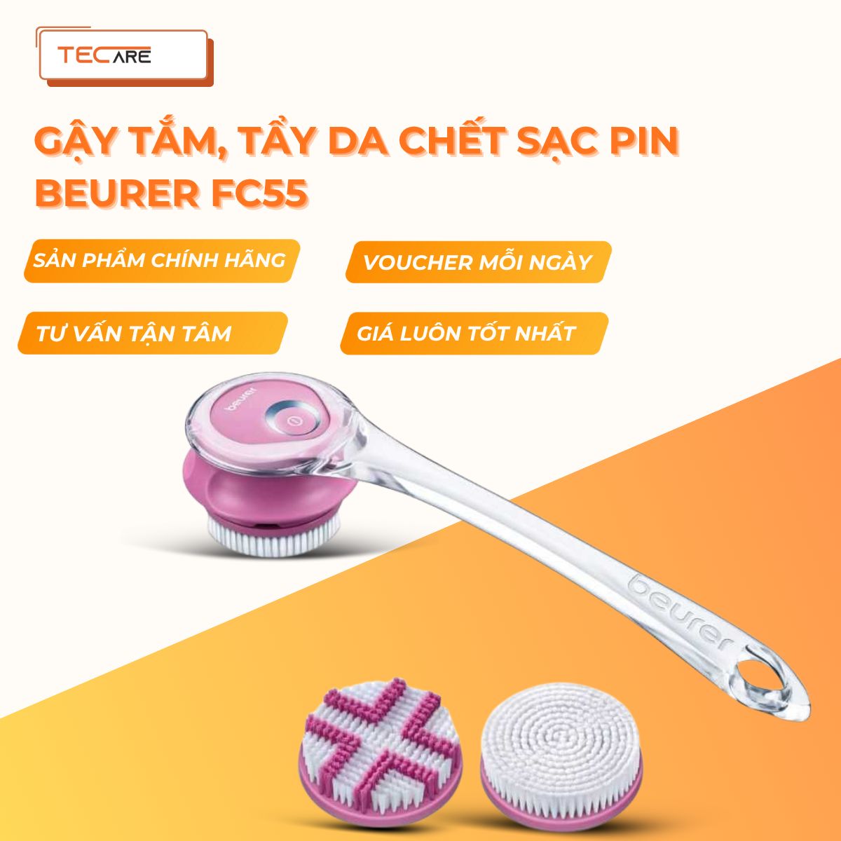 Beurer Bàn chải/Gậy tắm điện kì lưng hiệu quả FC55