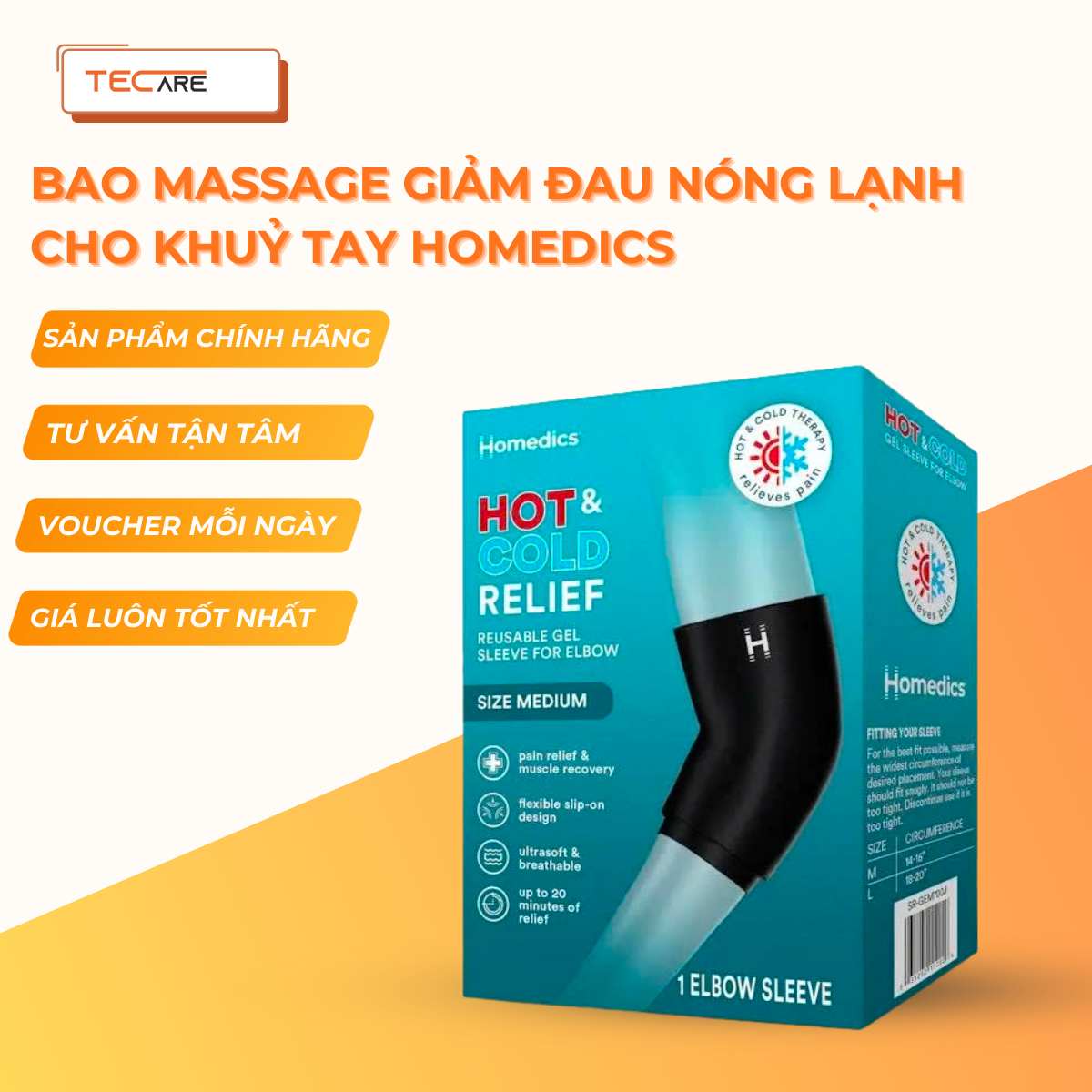 Homedics Bao Massage Giảm Đau Nóng Lạnh Cho Khuỷu Tay