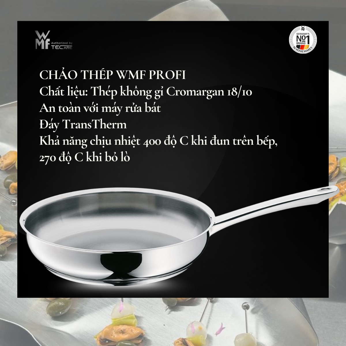 WMF Chảo thép Profi, thép không gỉ Cromargan - 20cm,24cm,28cm