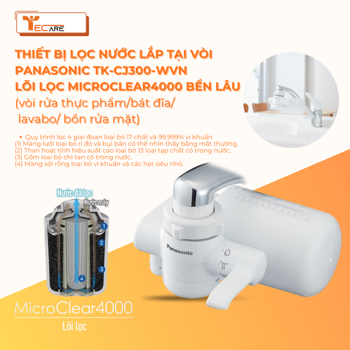 Panasonic Máy lọc nước tại vòi TK-CJ300-WVN với lõi lọc MicroClear4000