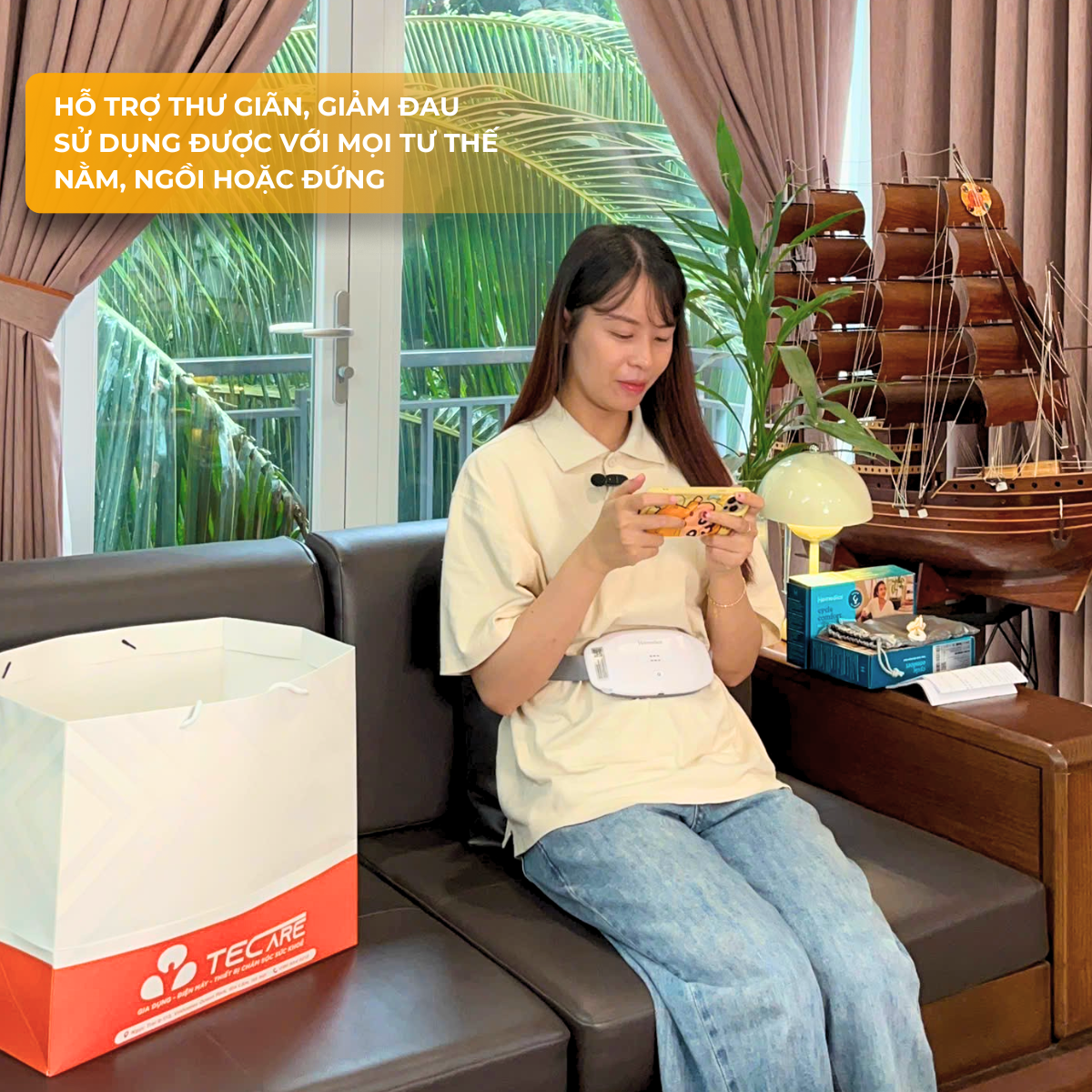 Homedics Đai massage chườm bụng, lưng.  Giảm đau, chườm ấm hàng tháng kỳ kinh cho phụ nữ WMH-200H