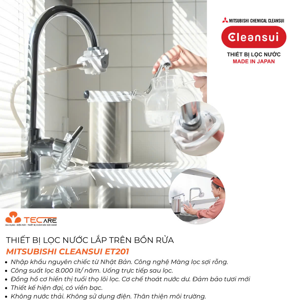 Mitsubishi Cleansui thiết bị lọc nước lắp trên bồn rửa ET201
