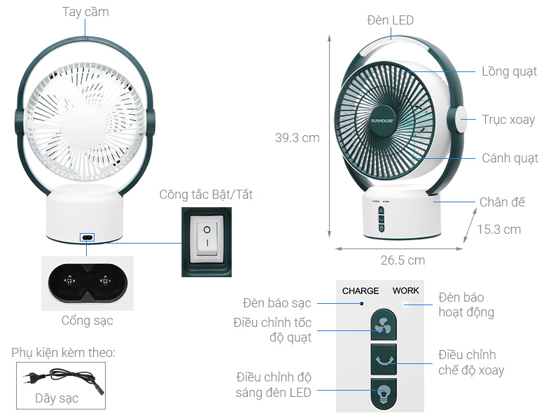 Quạt tích điện Sunhouse SHD7166