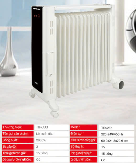 Sưởi dầu 15 thanh Tiross TS9215
