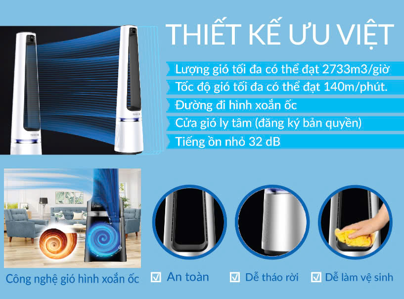 Quạt tháp lọc không khí, tạo ion Tiross TS9176