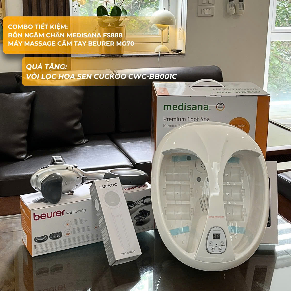 Medisana Bồn ngâm chân FS888 - Mua Combo Tặng kèm Vòi lọc hoa sen Cuckoo