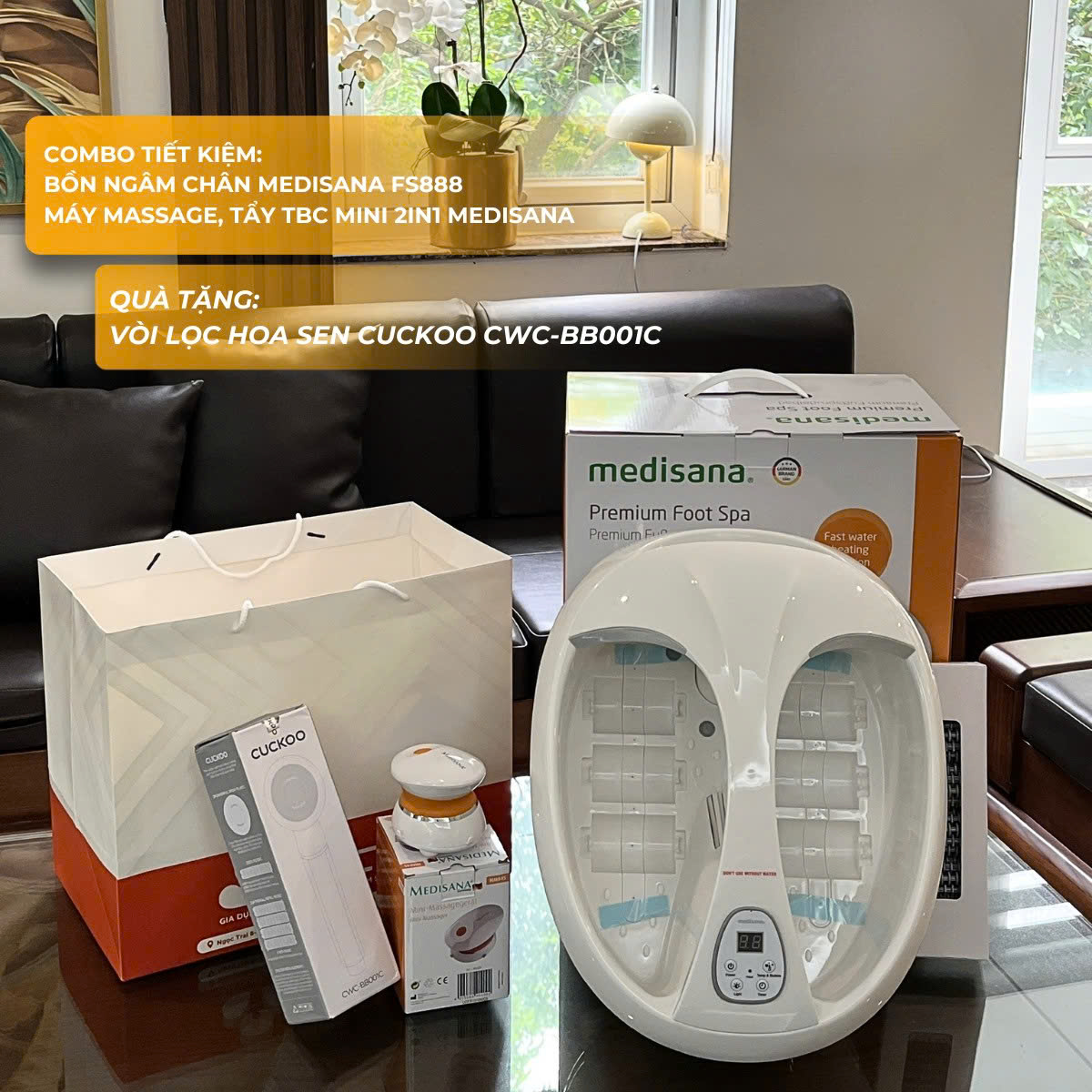 Medisana Bồn ngâm chân FS888 - Mua Combo Tặng kèm Vòi lọc hoa sen Cuckoo