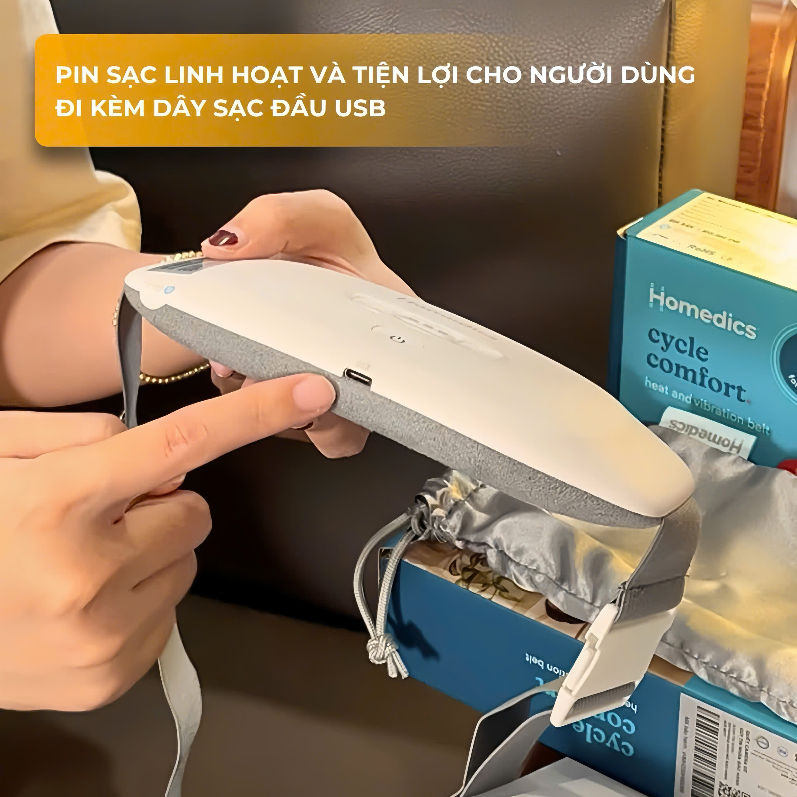 Homedics Đai massage chườm bụng, lưng.  Giảm đau, chườm ấm hàng tháng kỳ kinh cho phụ nữ WMH-200H