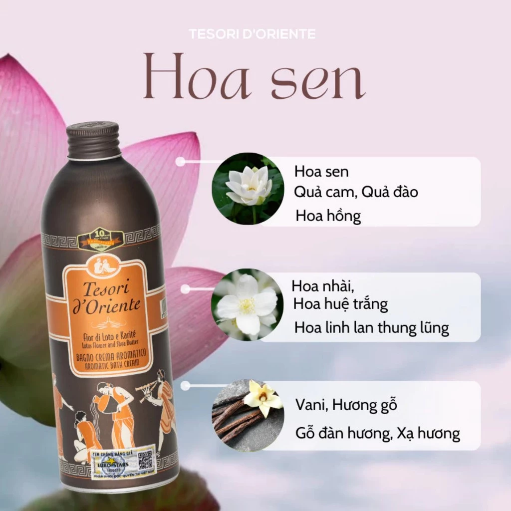(Nâu- Công ty) Sữa tắm xích Tesori D' Oriente Chai Nâu 500ml + Vòi