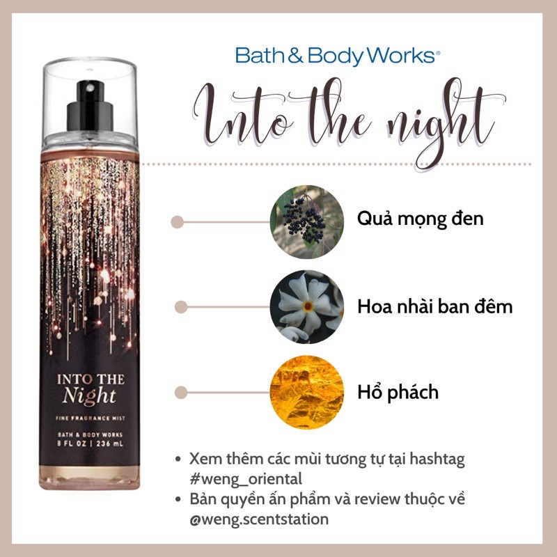 (Đen - #INTO THE NIGHT) Xịt thơm Body Bath & Body Works 236ml