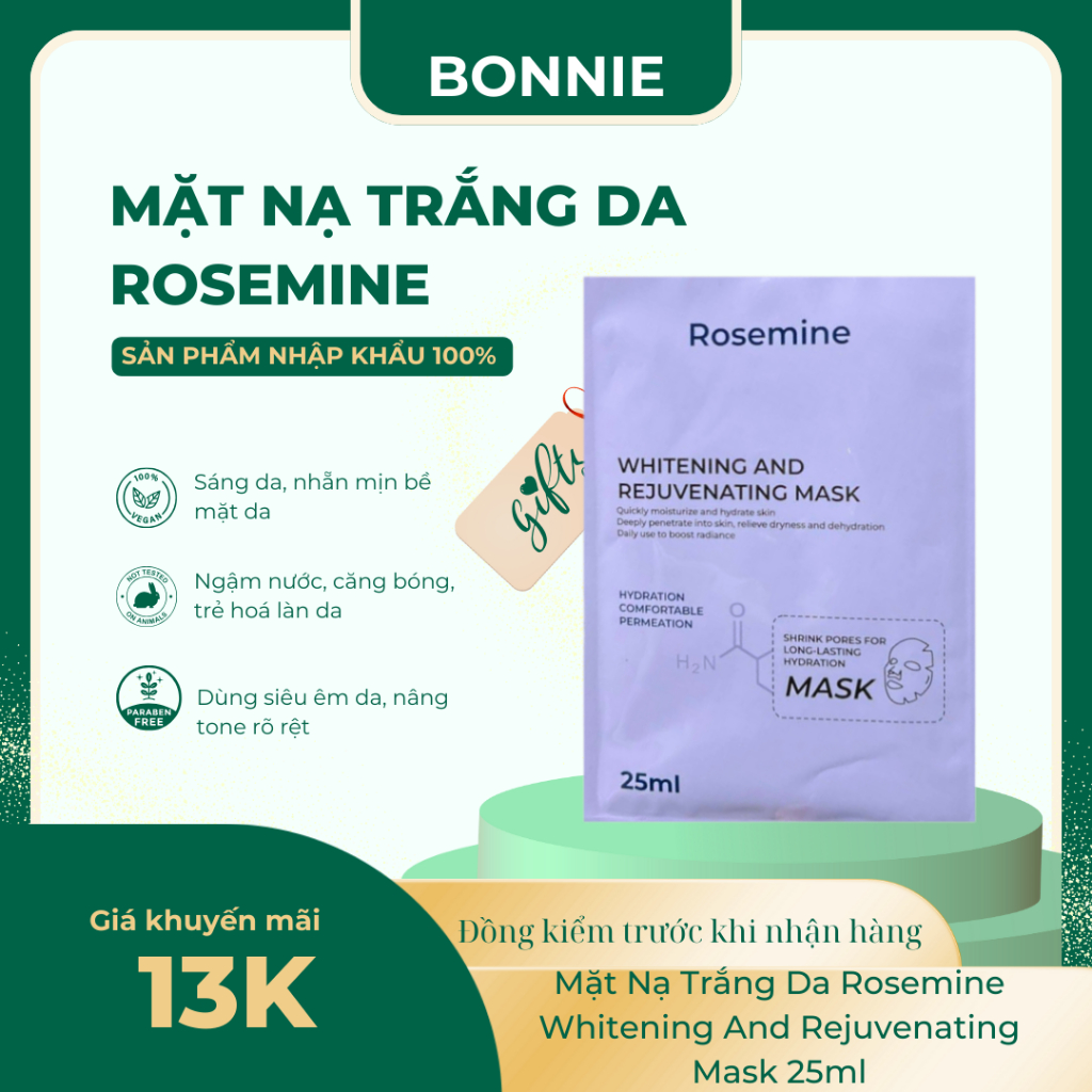 Mặt nạ Rosemine tím trắng da Whitening and Rejuvenating Mask 25ml