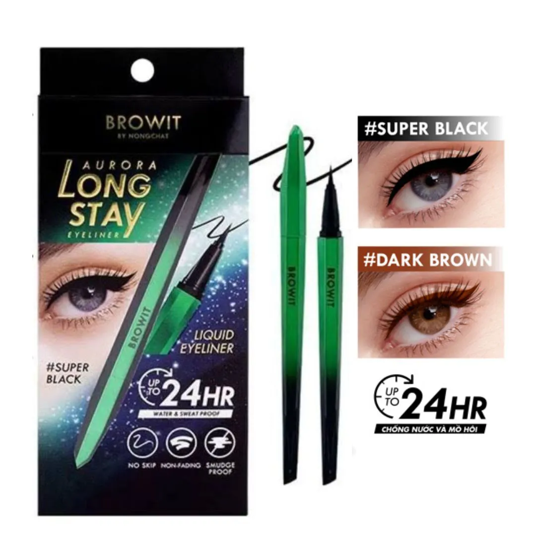 Kẻ mắt nước Browit by Nongchat Aurora Long Stay Eyeliner #Super Black - (Màu xanh lá - vàng)