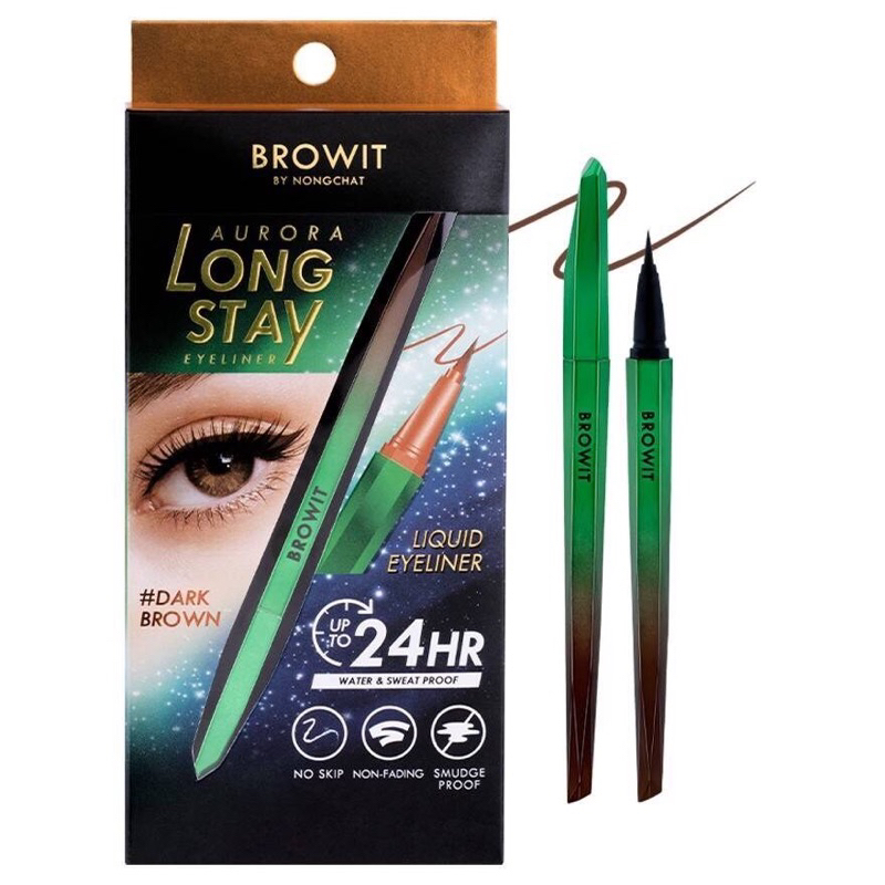 Kẻ mắt nước Browit by Nongchat Aurora Long Stay Eyeliner #Super Black - (Màu xanh lá - vàng)