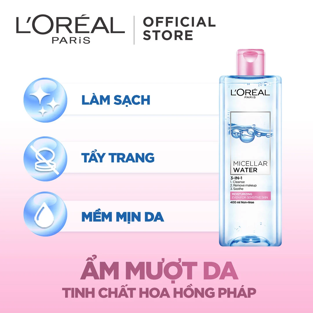 Nước tẩy trang Loreal hồng 400ml (công ty)