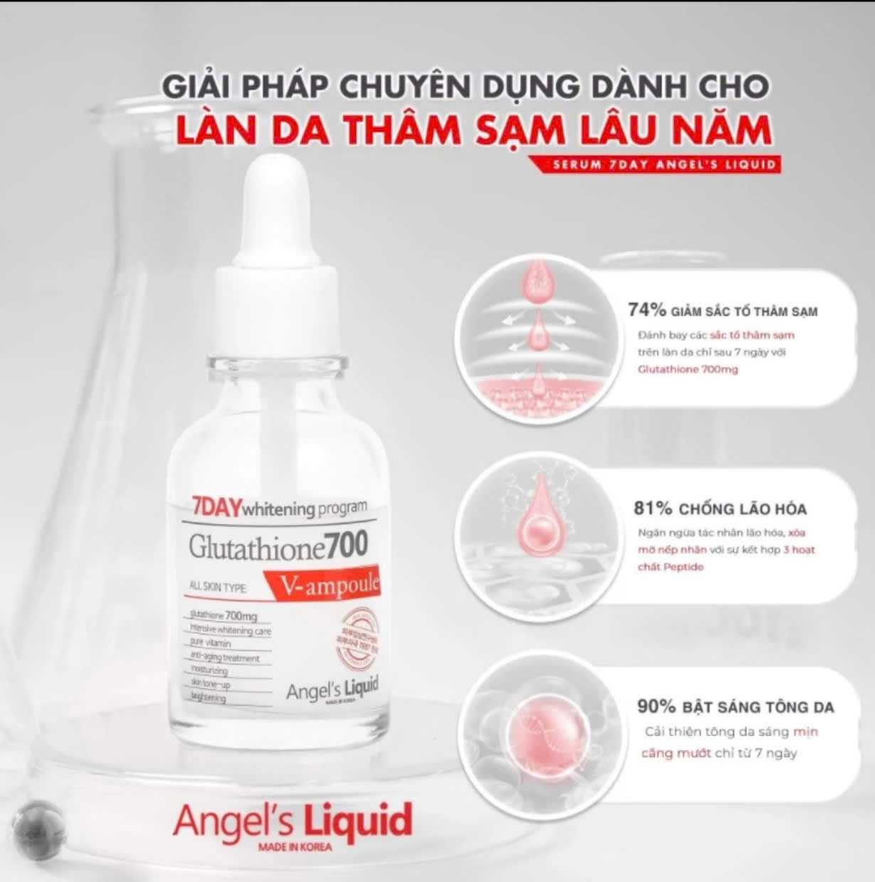 Serum dưỡng trắng Angel's Liquid 7Day Whitening Program Glutathione 700 V-Ampoule 30ml